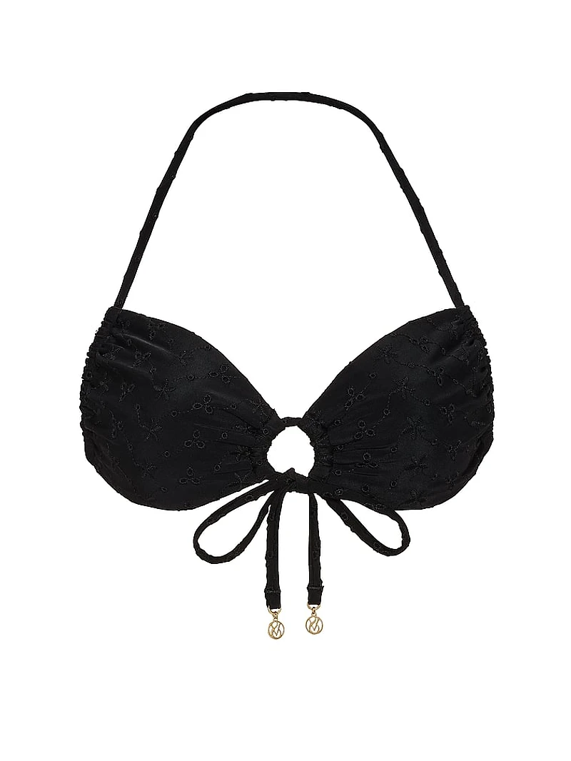 Eyelet Tie-Front Bandeau Bikini Top