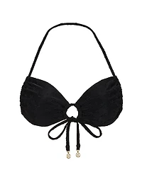 Eyelet Tie-Front Bandeau Bikini Top