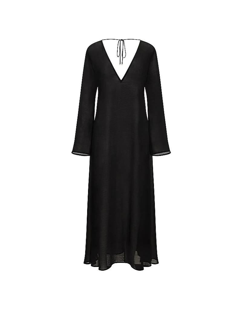Beachwear Sheer Crinkle Plunge Caftan