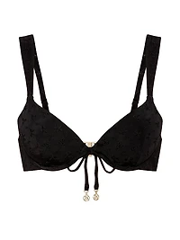 Eyelet Tie-Front Push-Up Bikini Top