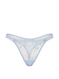 Gingham Embroidery Mesh Thong Panty