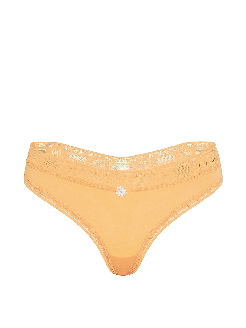 Cotton Lace-Waist Thong