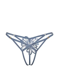 Denim Embroidery Crotchless V-String Panty