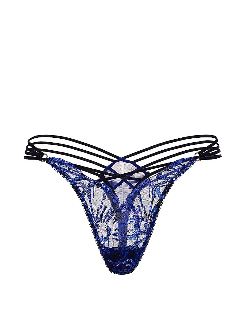 Party Floral Sequin Embroidery Thong Panty