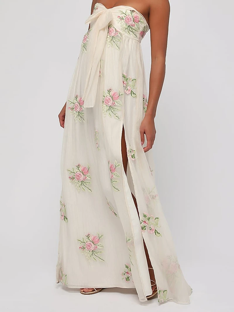 Fiona Strapless Embroidered Maxi Dress