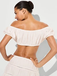 Beachwear Cotton Gauze Off-the-Shoulder Crop Top