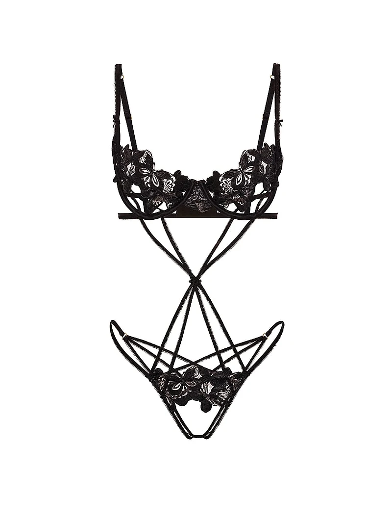 Butterflies Embroidery Strappy Naked Playsuit