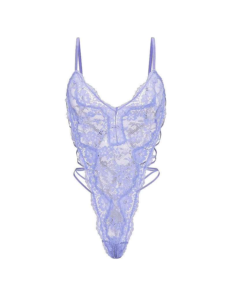 Lace Strappy Triangle Crotchless Teddy