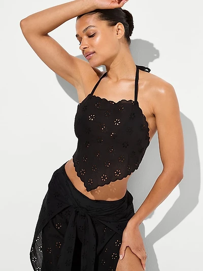 Beachwear Eyelet Handkerchief Halter Top