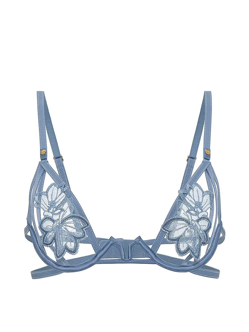 Denim Embroidery Open-Cup Bra