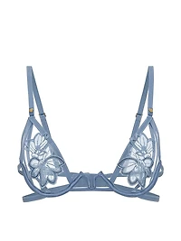 Denim Embroidery Open-Cup Bra