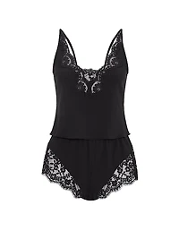 Pointelle Rib Lace-Trim Cami & Short Set