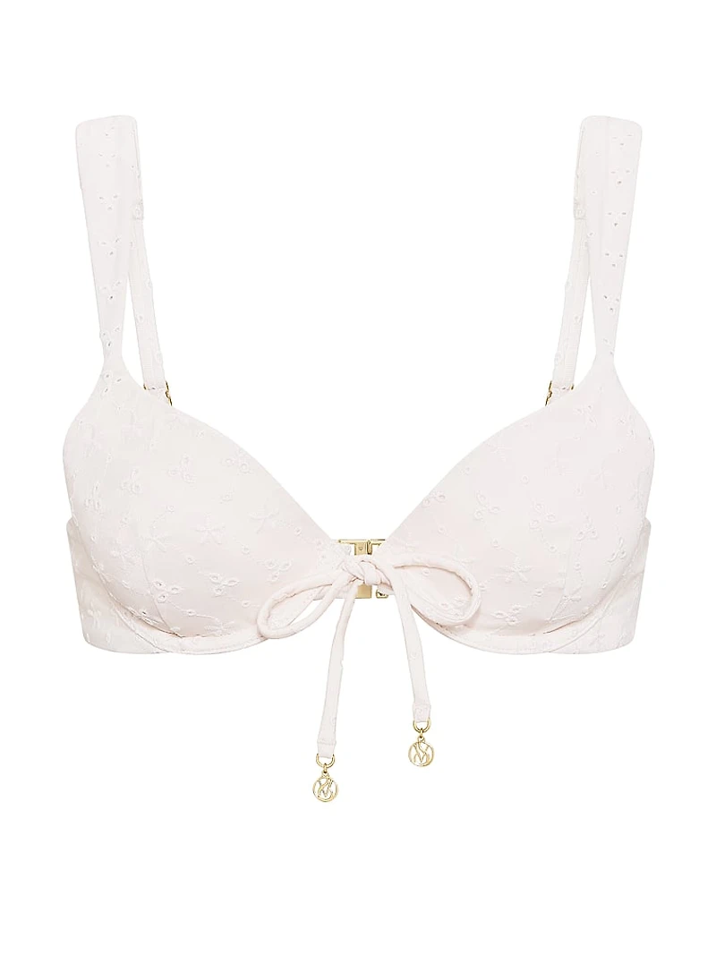 Eyelet Tie-Front Push-Up Bikini Top