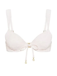 Eyelet Tie-Front Push-Up Bikini Top