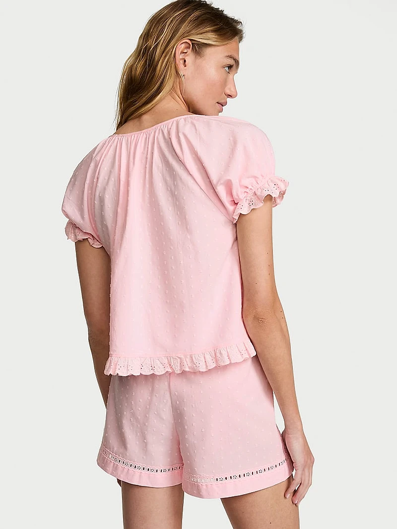 Cotton Dream Puff-Sleeve Short Pajama Set
