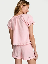 Cotton Dream Puff-Sleeve Short Pajama Set