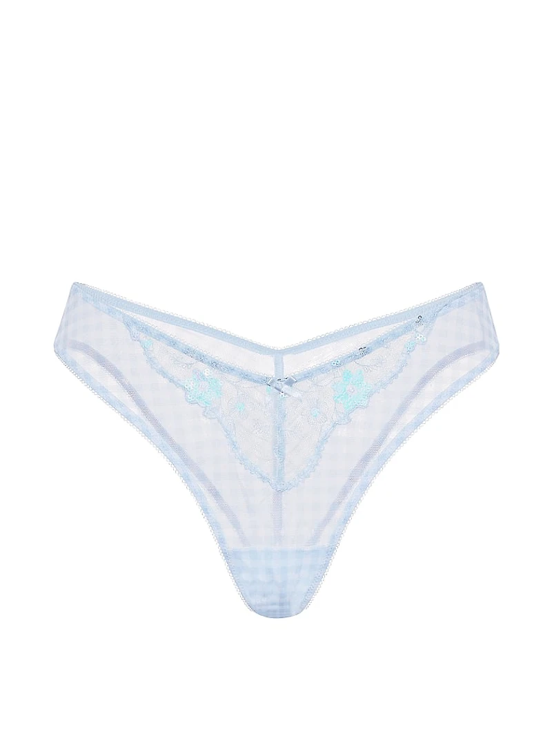Gingham Embroidery Mesh Brazilian Panty