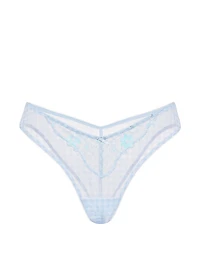 Gingham Embroidery Mesh Brazilian Panty