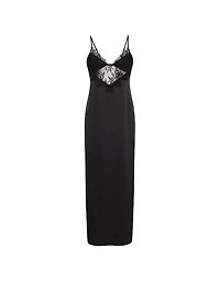 Satin Rose Lace High-Slit Maxi Slip Dress