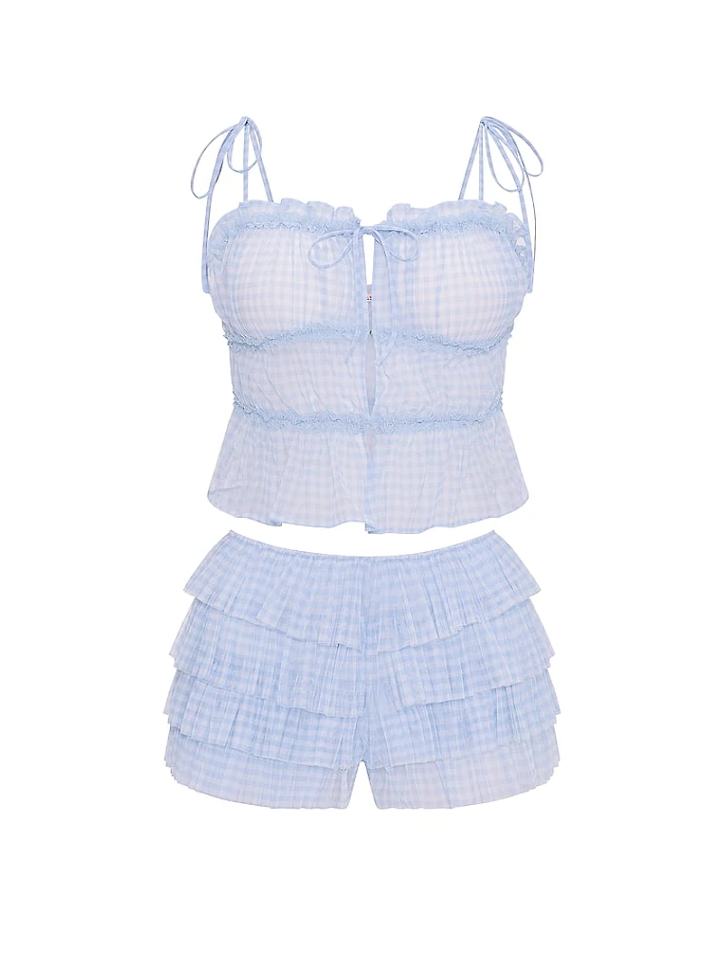 Gingham Chiffon Cami & Ruffled Short Set