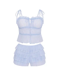 Gingham Chiffon Cami & Ruffled Short Set