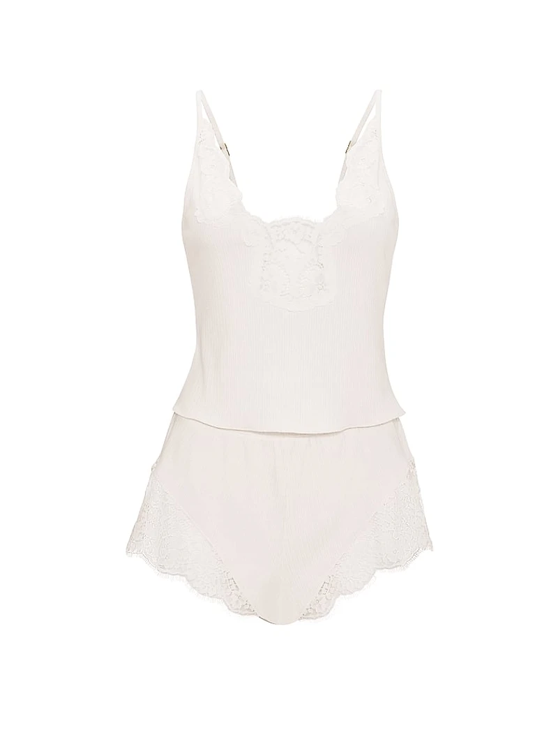 Pointelle Rib Lace-Trim Cami & Short Set