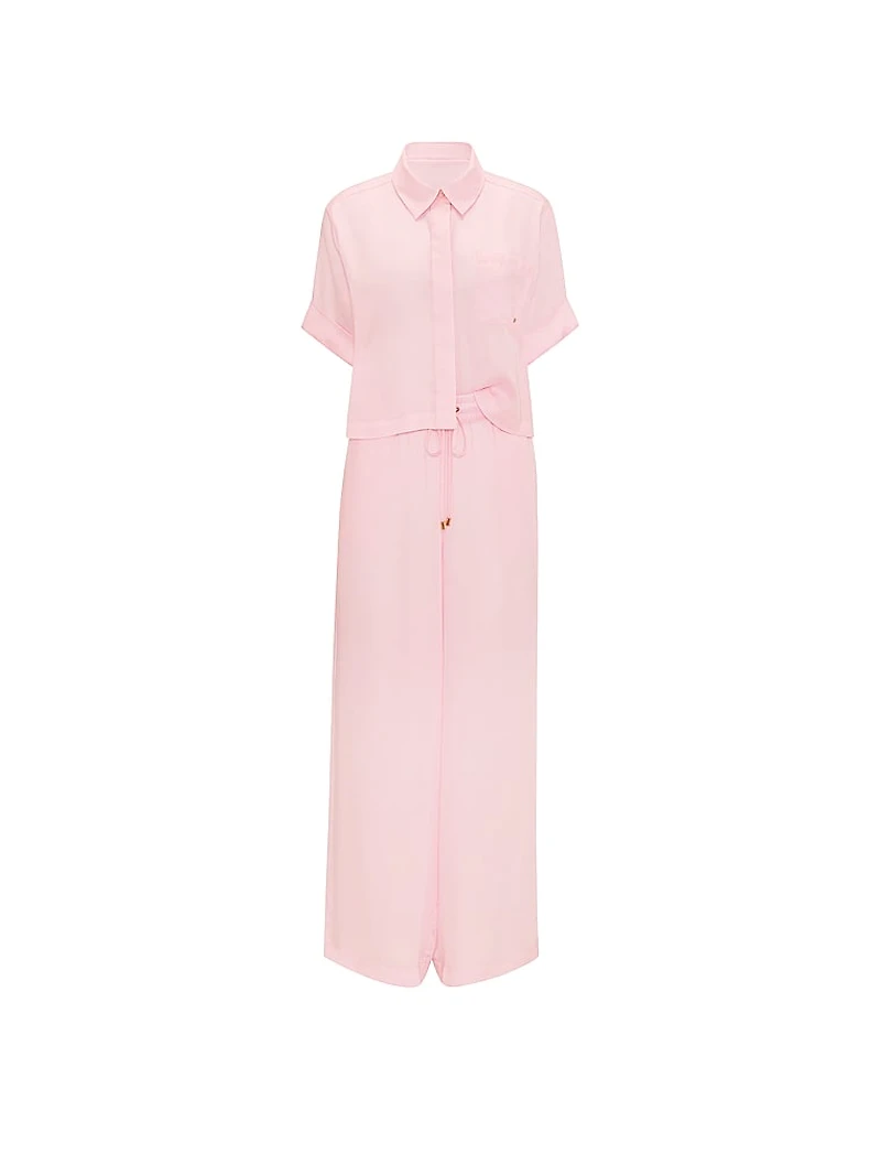 TENCEL™ Oversized Crop Short-Sleeve Long Pajama Set