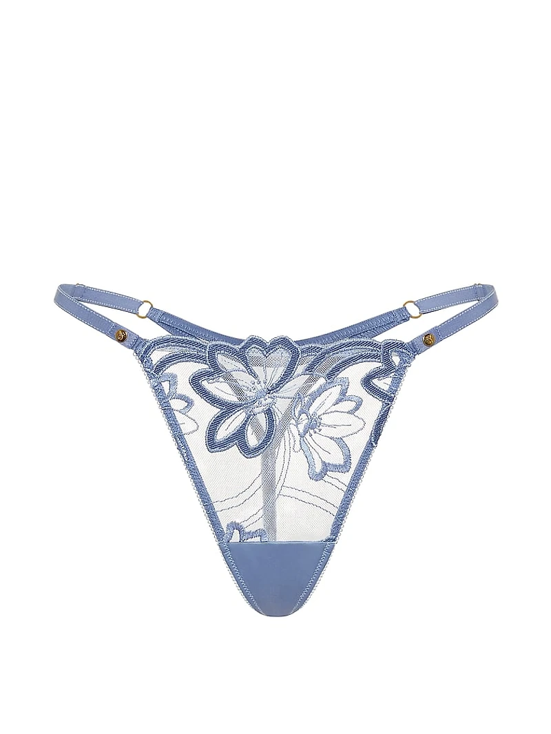 Denim Embroidery Adjustable V-String Panty