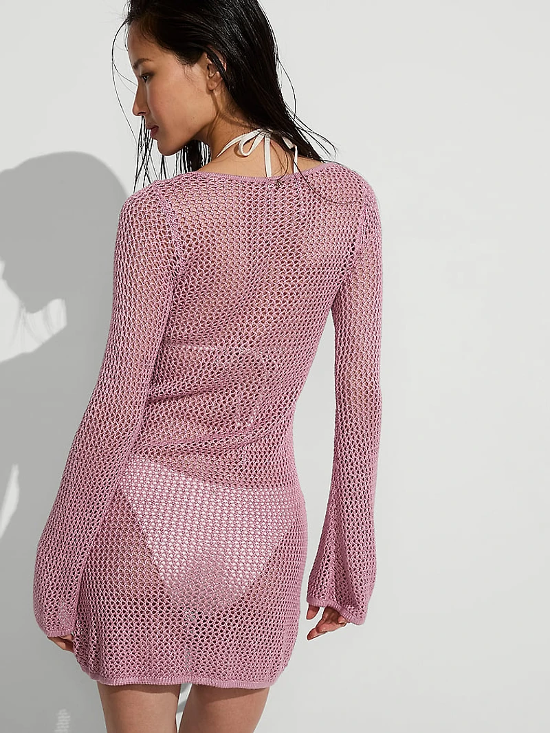 Beachwear Crochet Long-Sleeve Mini Dress