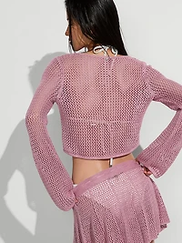 Beachwear Crochet Tie-Front Long-Sleeve Top