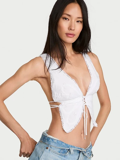 Butterfly Eyelet Tie-Back Crop Top