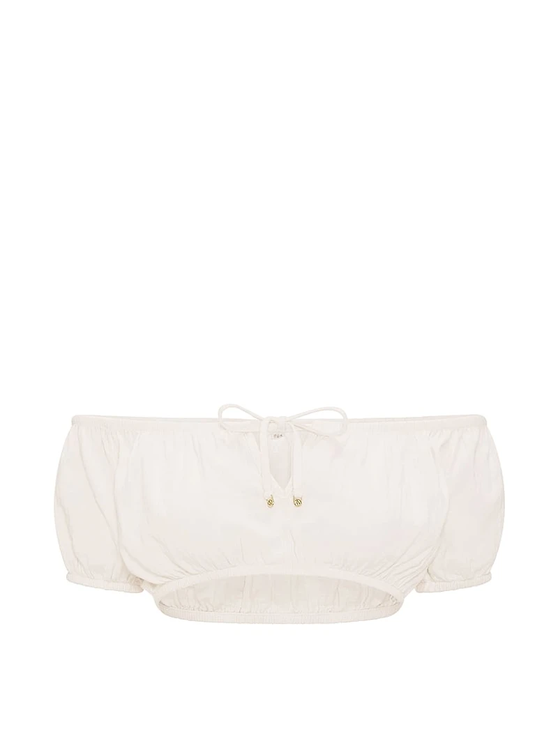 Beachwear Cotton Gauze Off-the-Shoulder Crop Top