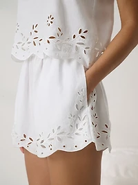 Linen Embroidered Eyelet Short