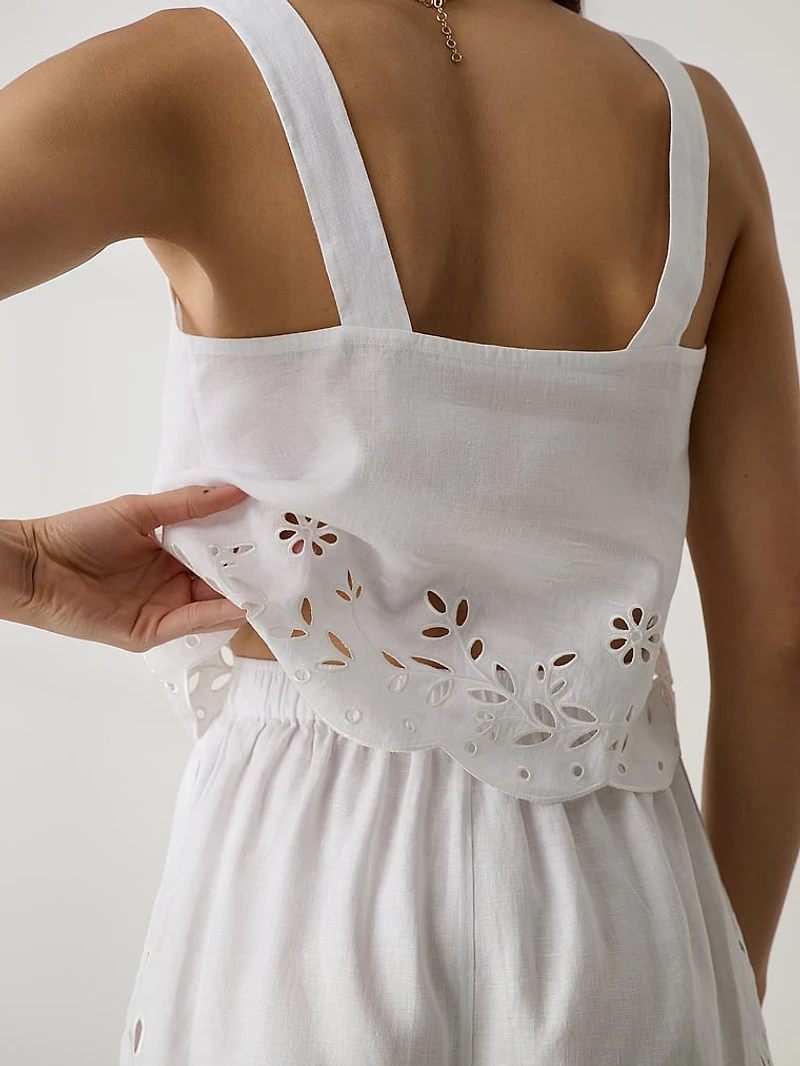 Linen Embroidered Eyelet Tank