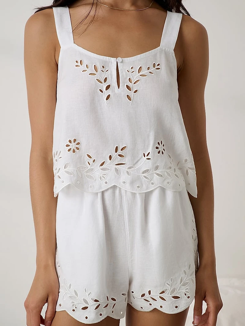 Linen Embroidered Eyelet Tank
