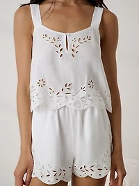 Linen Embroidered Eyelet Tank