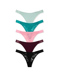 5-Pack Lace Logo Cotton High-Leg Thong Panties