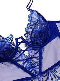 Party Floral Sequin Embroidery Plunge Bra Top