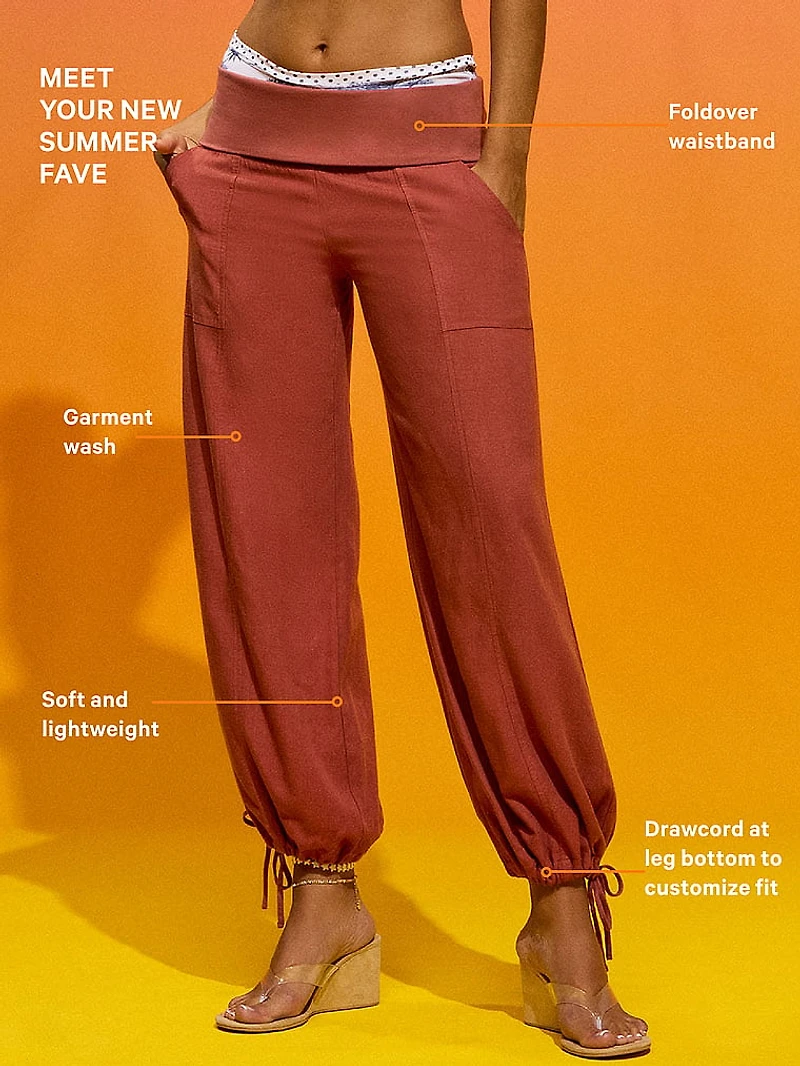 Foldover Linen Jogger Pants