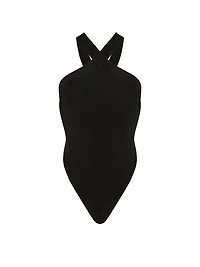 Knit Halter Open-Back Bodysuit