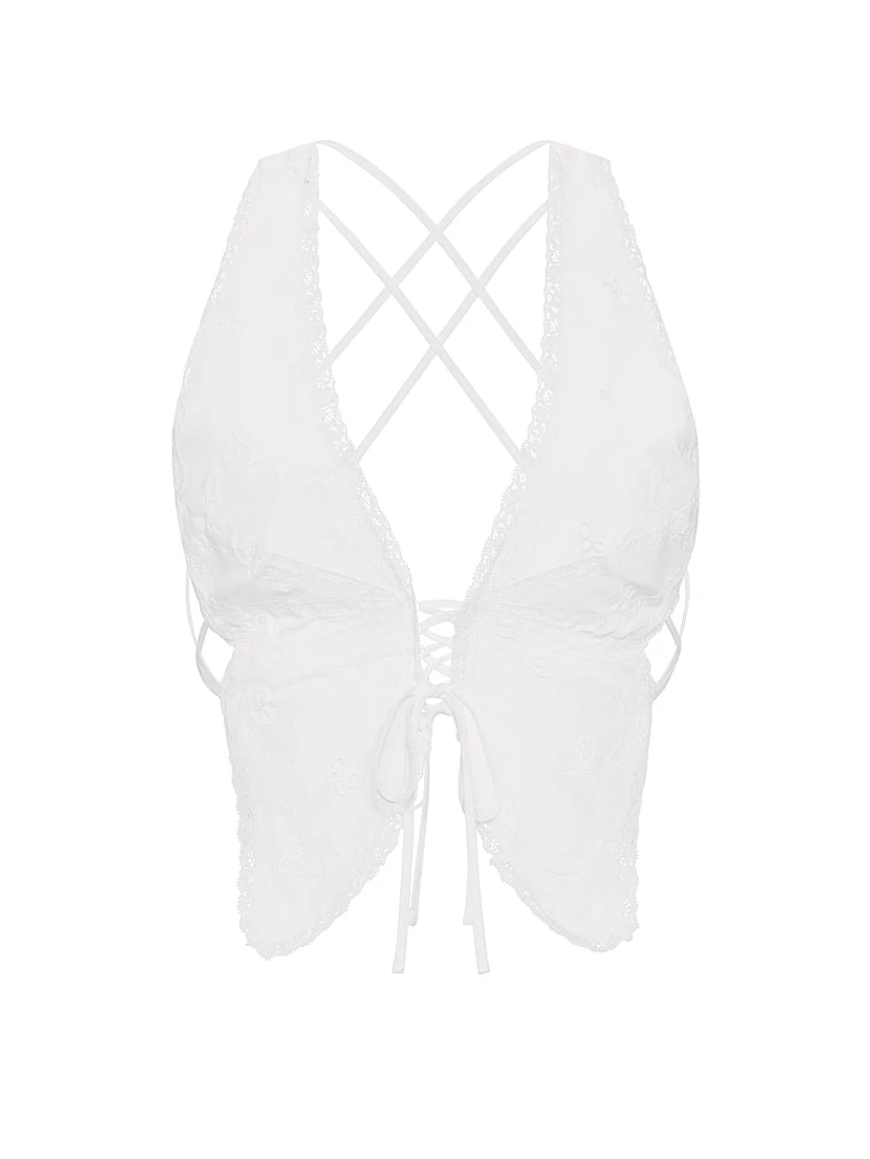 Butterfly Eyelet Tie-Back Crop Top