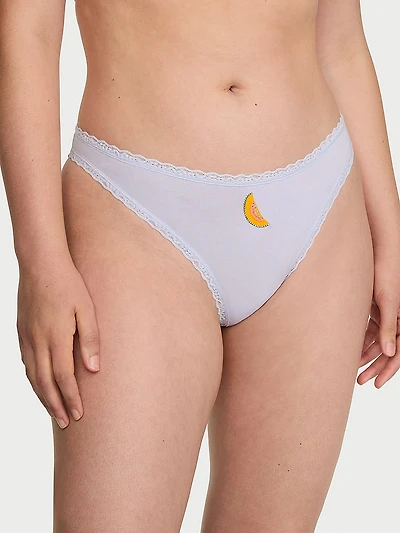 Cotton Shadow Stripe Lace-Waist Thong Panty