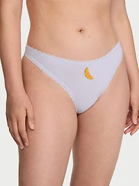 Cotton Shadow Stripe Lace-Waist Thong Panty