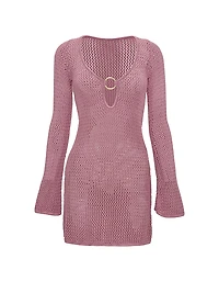 Beachwear Crochet Long-Sleeve Mini Dress
