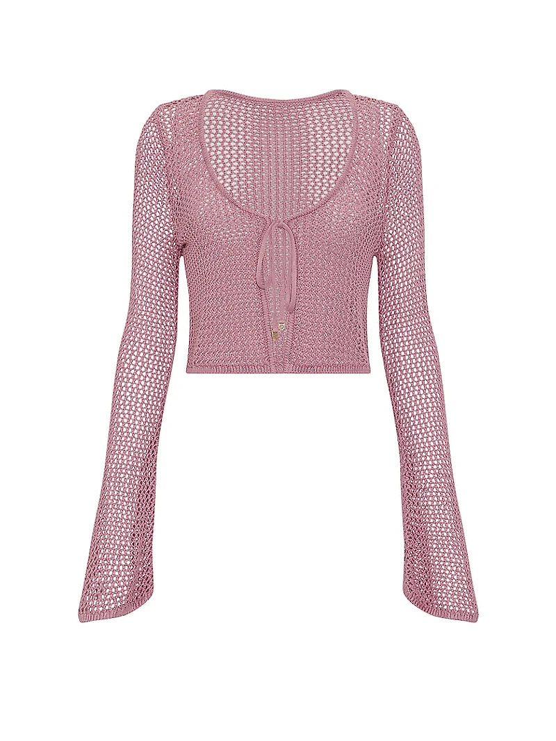 Beachwear Crochet Tie-Front Long-Sleeve Top