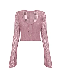 Beachwear Crochet Tie-Front Long-Sleeve Top