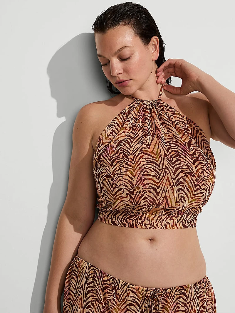 Beachwear Sheer Crinkle Halter Top