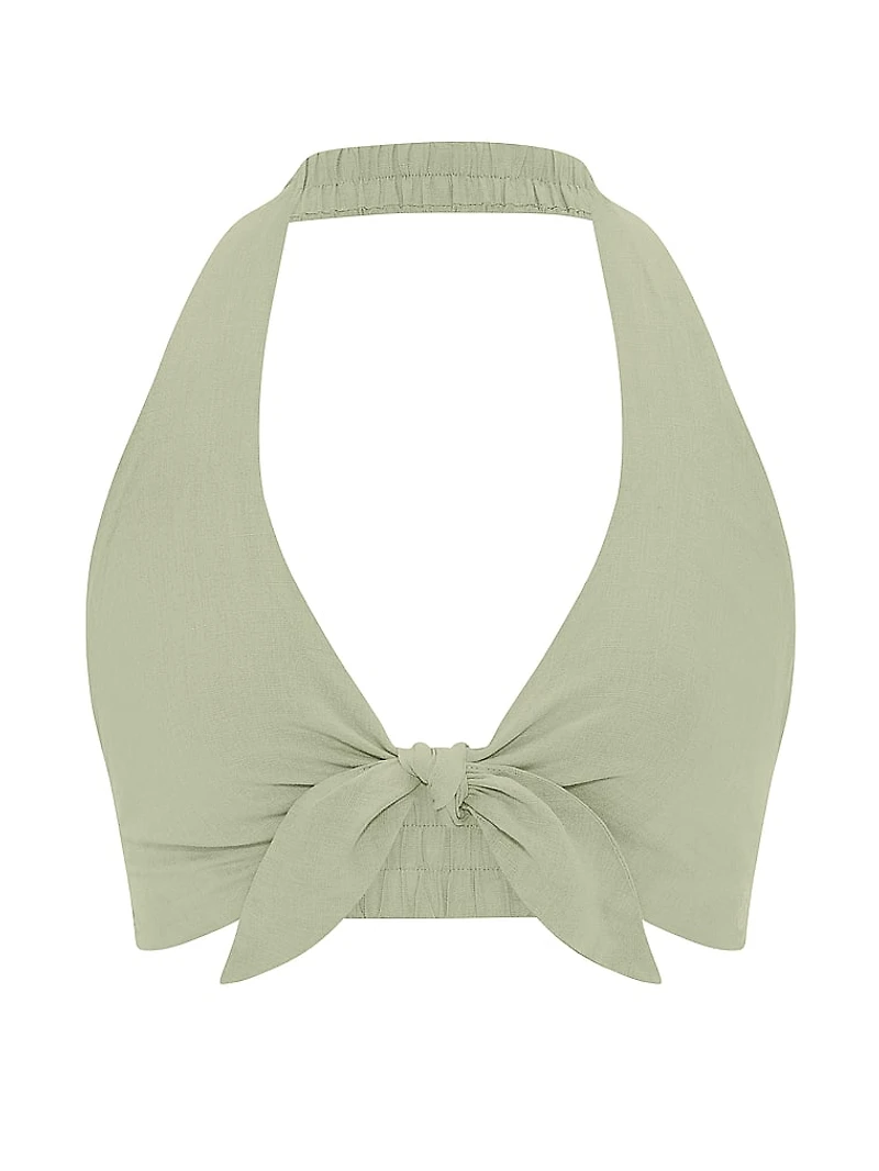 Beachwear Linen Tie-Front Crop Top