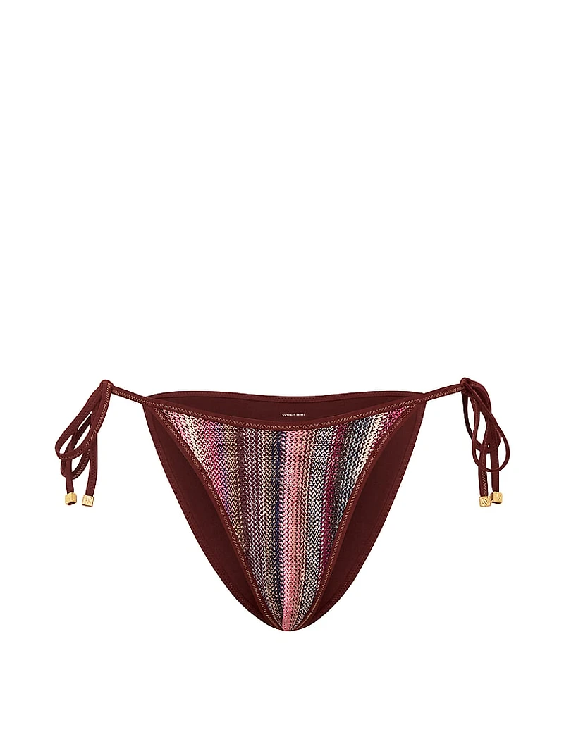 Shimmer Stripe Knit Side-Tie Cheeky Bikini Bottom