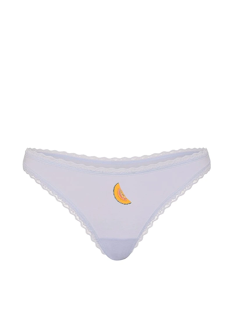 Cotton Shadow Stripe Lace-Waist Thong Panty